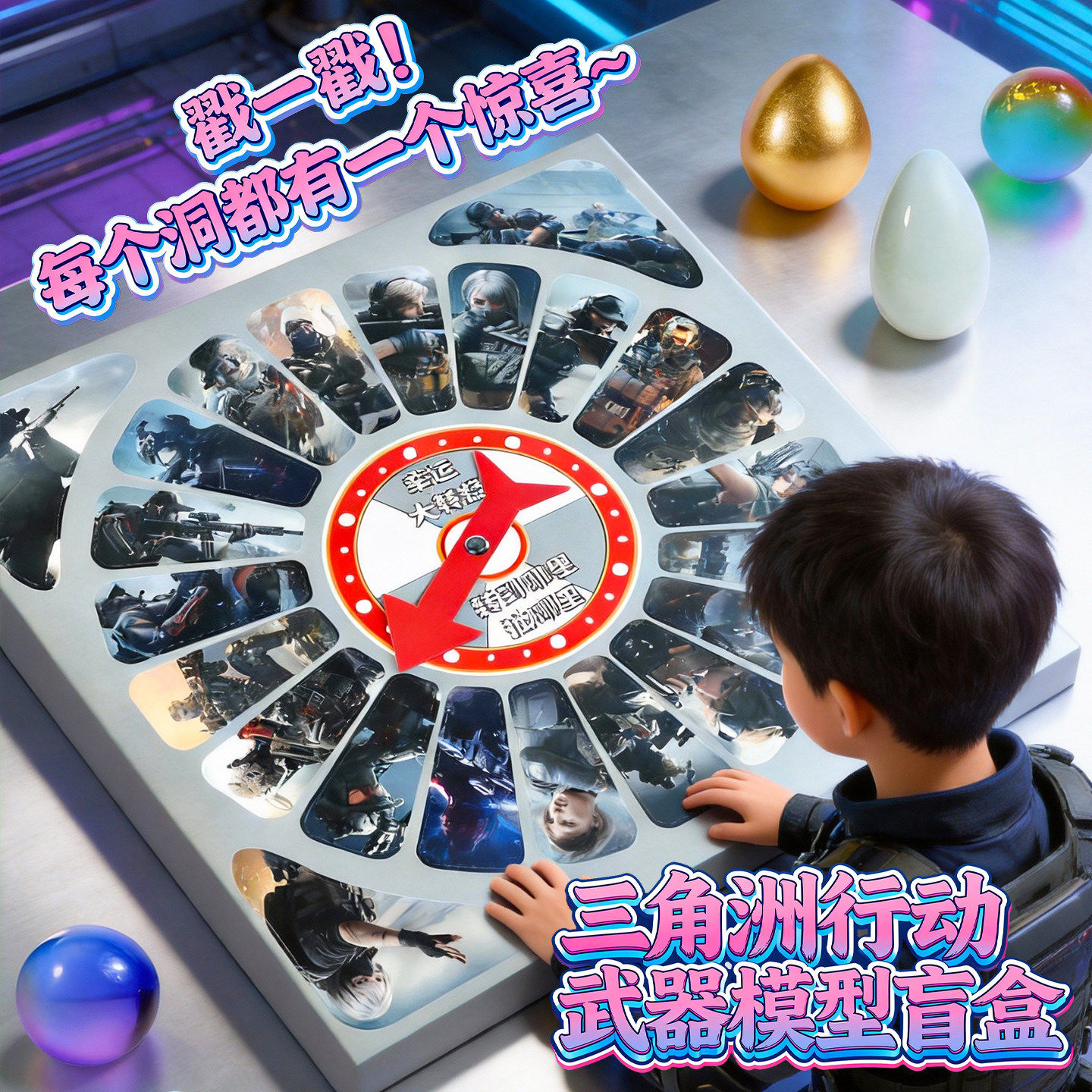 三角洲行动盲盒周边武器幸运大转盘洞洞乐游戏同款模型摆件戳戳乐