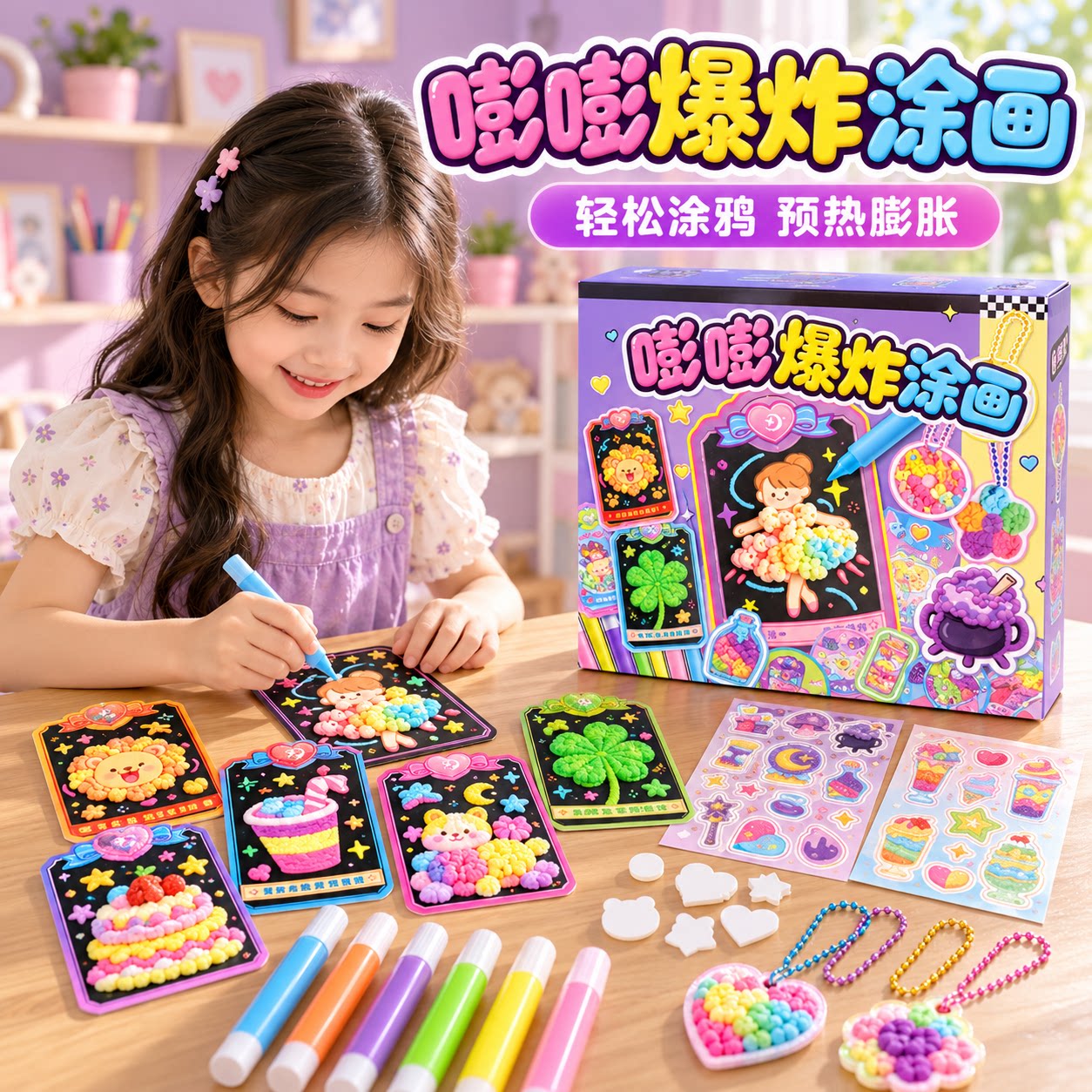 嘭嘭画3D膨胀手工diy材料包礼物创意益智美术学生儿童涂填色玩具6