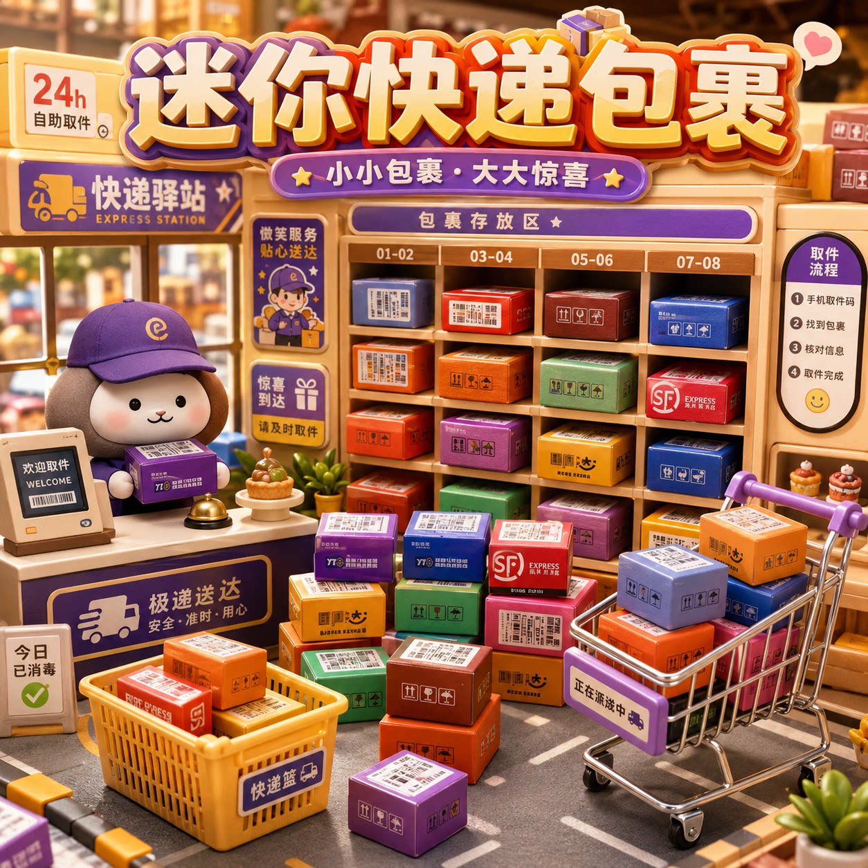 迷你快递小包裹玩具仿真食玩超市娃娃屋场景模型微缩盲袋潮玩摆件