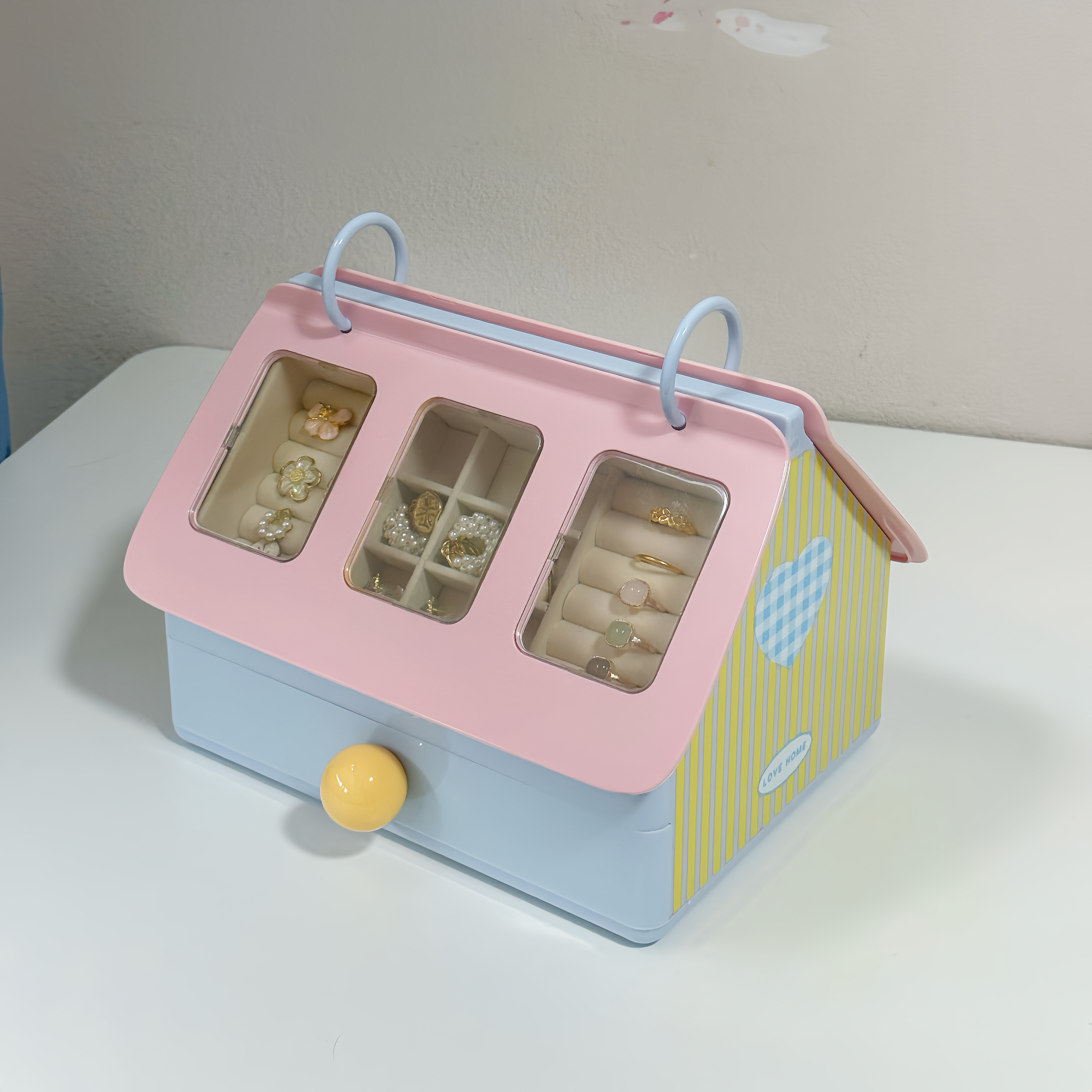 小房子首饰收纳盒创意耳钉戒指项链珠宝置物盒分类储物盒大容量