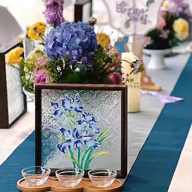 复古海棠花diy珐琅画材料茶盘景泰蓝掐丝中国风花卉高级感装饰画图片
