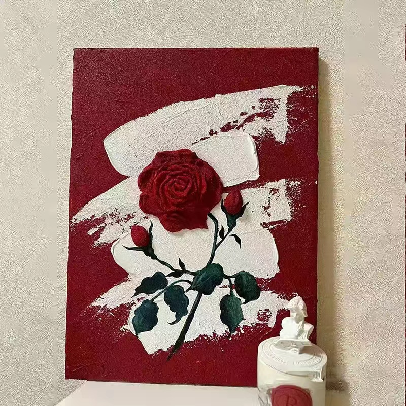 香和玫瑰花立体肌理画diy材料包花卉手工涂色丙烯画diy手绘装饰图片