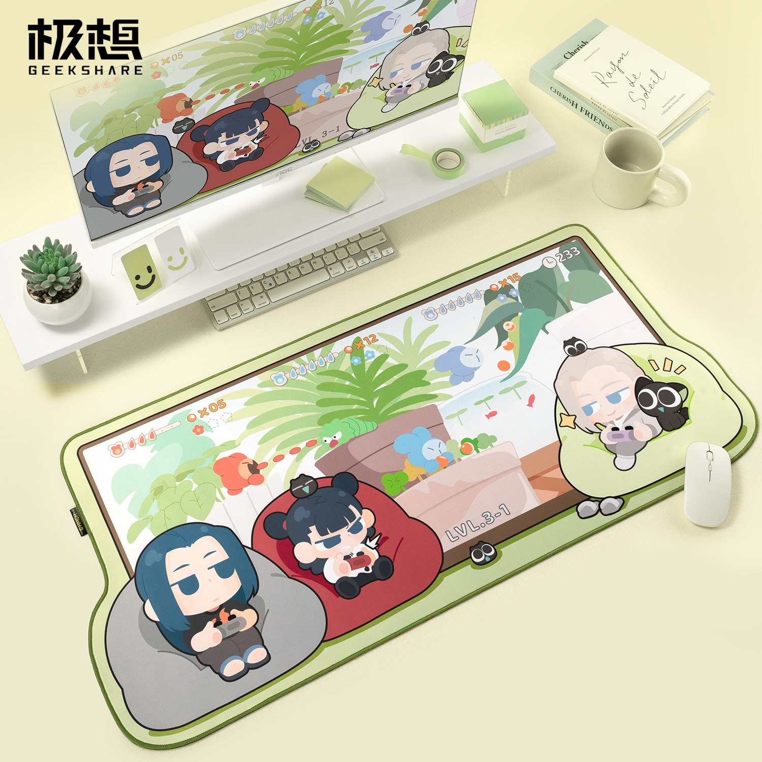 极想罗小黑鼠标垫超大号桌垫腕托笔记本台式电脑可爱卡通趣玩时刻