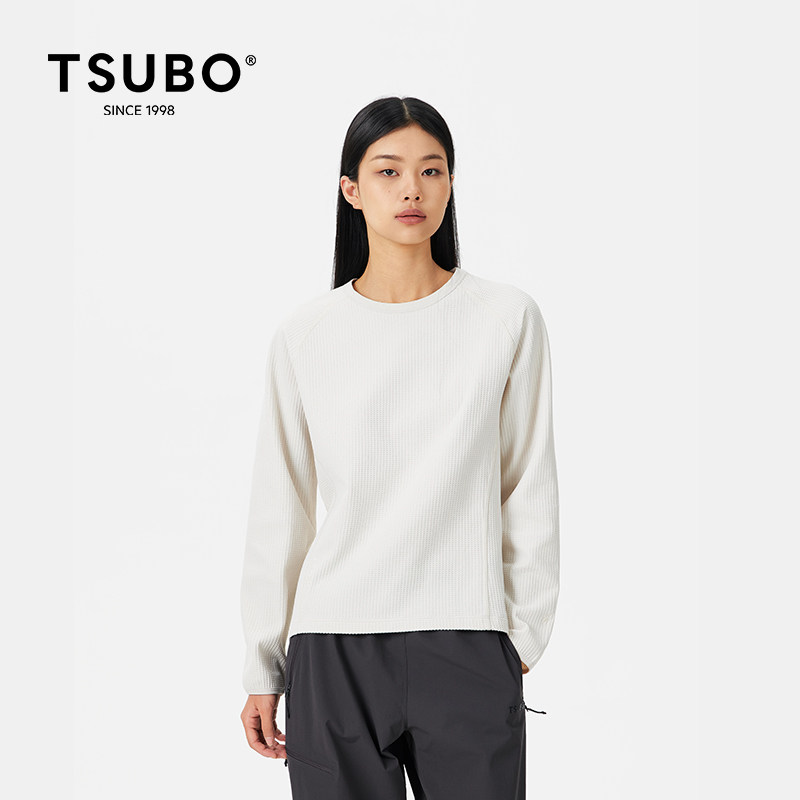 TSUBO尺不新款简约户外休闲华夫格速干女士长袖T恤圆领上衣