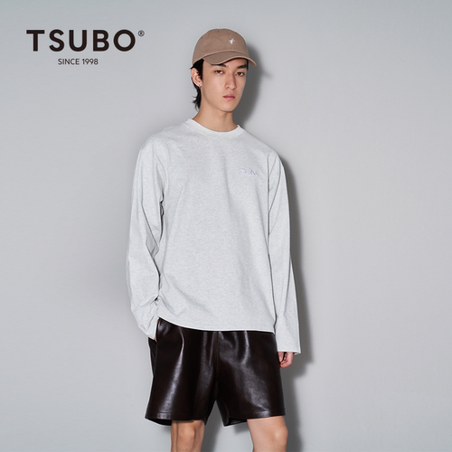 尺不TSUBO 男女同款 休闲宽松LOGO刺绣棉质舒适长袖T恤