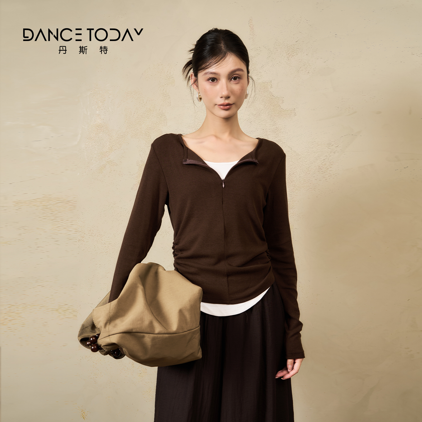 DanceToday假两件拉链上衣女秋冬新款修身显瘦长袖现代舞蹈练功服