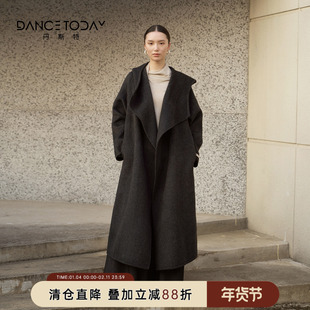 【清仓】dancetoday中长款毛呢大衣女冬季黑色羊绒连帽外套舞蹈服