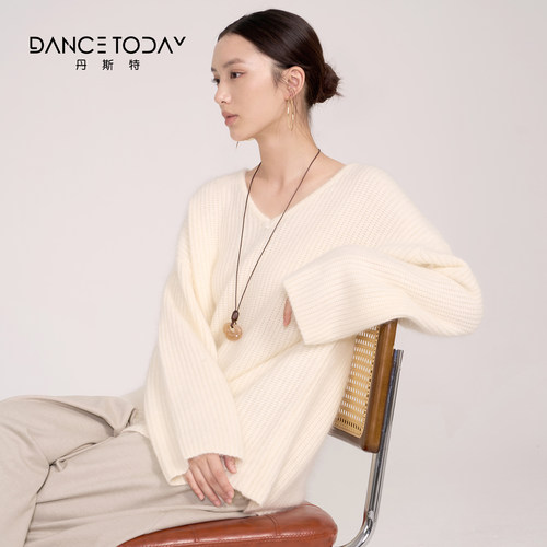 dancetoday浣熊绒毛衣女女冬季新款宽松慵懒风v领长袖针织衫上衣