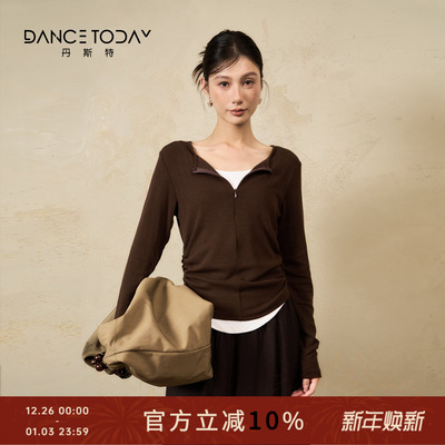 DanceToday假两件拉链上衣女冬季新款修身显瘦长袖现代舞蹈练功服