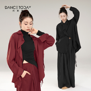 衬衫 酒红色长袖 飘逸古典表演出服 女冬季 dancetoday现代舞蹈服套装