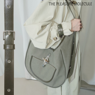 the pleasure【明星同款】野花流浪包头层牛皮帆布大容量单肩斜挎