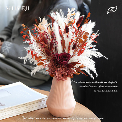 高级感轻奢风丝绒玫瑰干花永生花花束年宵花家居装饰摆件