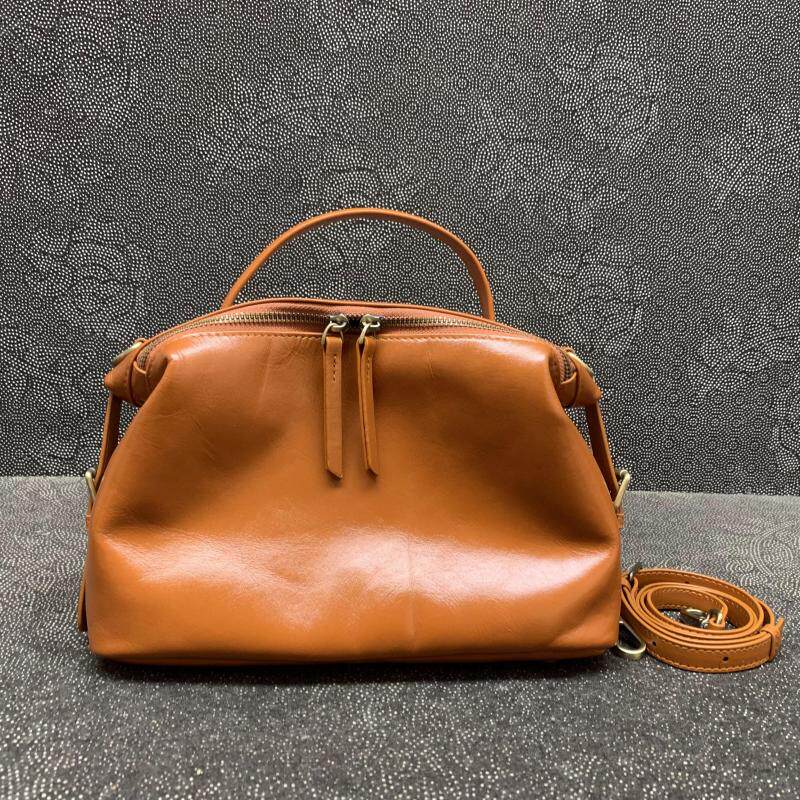 熙熙狸上新品真皮女包原创头层牛皮手提单肩简约宽肩带百搭枕头包