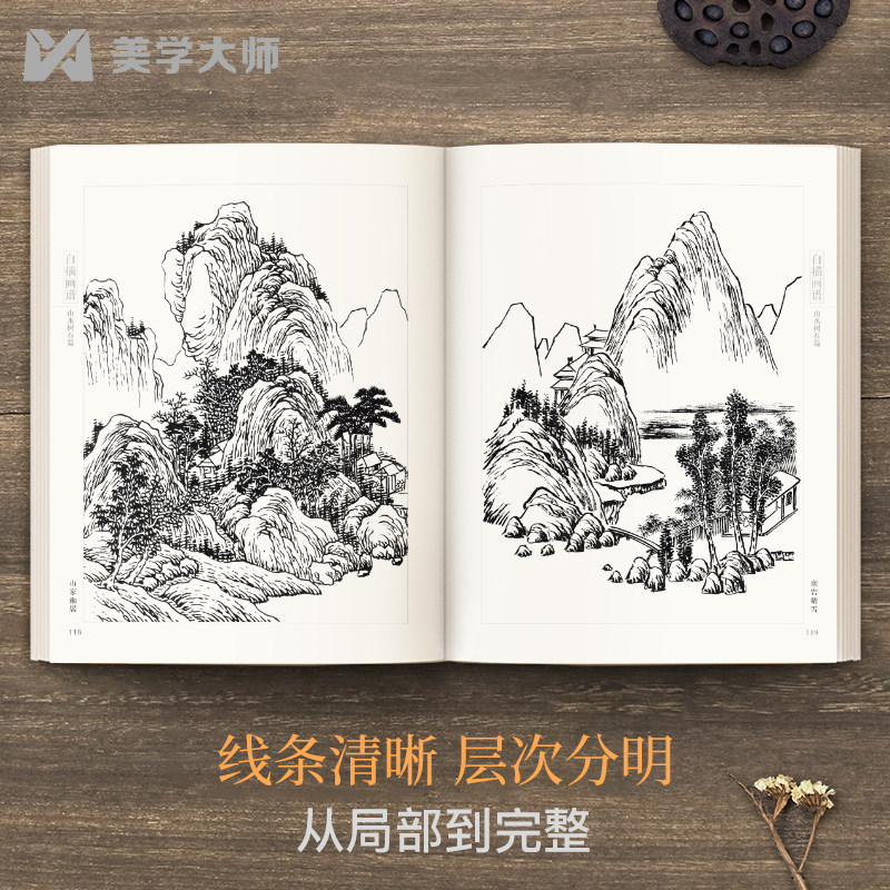 中国画白描入门篇白描画谱 线描山水树石篇中国工笔技法画册集书籍