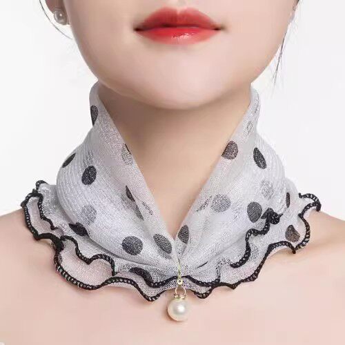 春秋薄款围巾女韩版时尚百搭装饰护脖小丝巾百变围脖新款网纱脖套