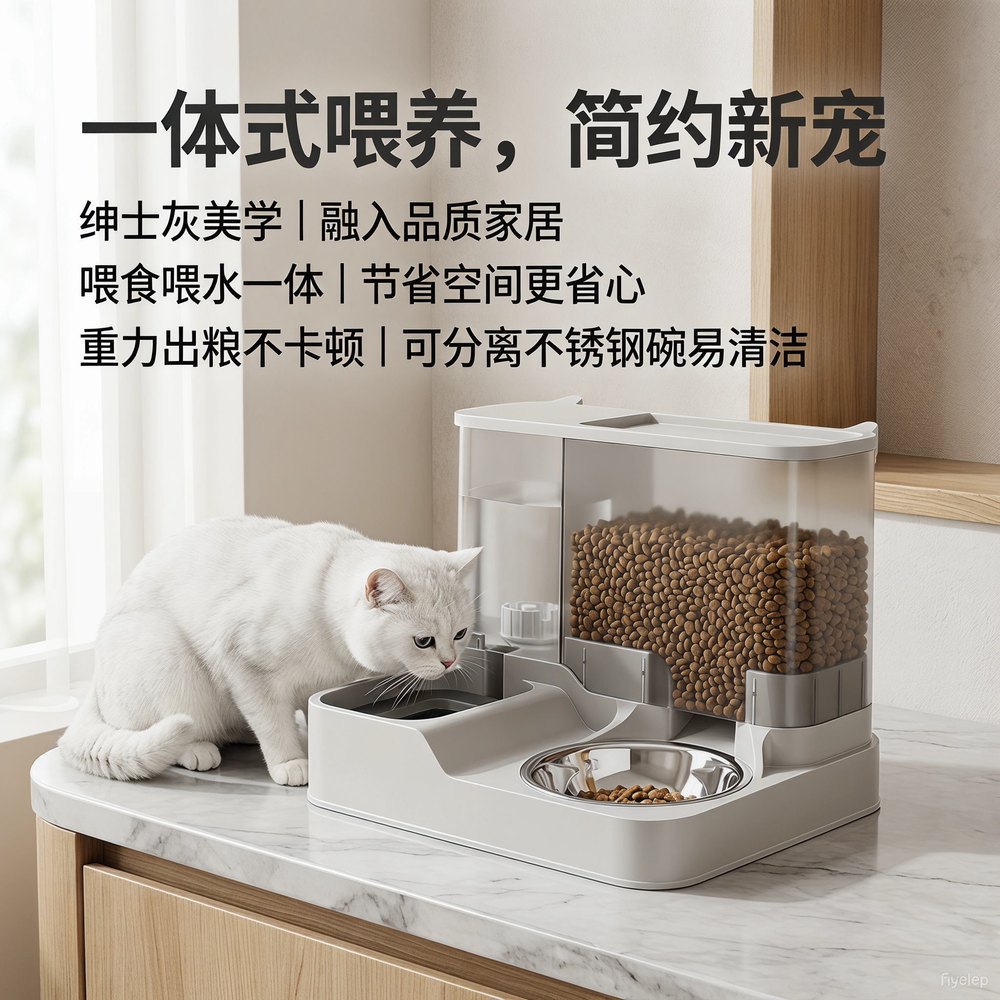 猫狗双碗自动饮水喂食喂水器一体大容量防漏储粮可拆洗宠物用品