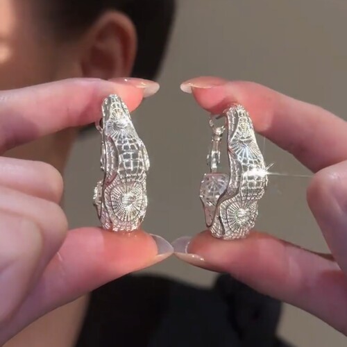高级感简约复古镂空设计银色耳环