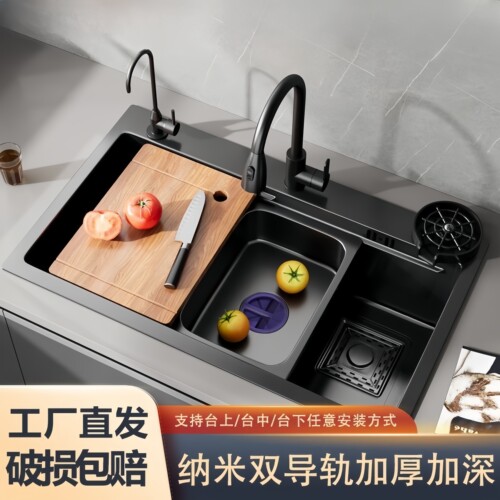 九牧王黑色304不锈钢厨房水槽