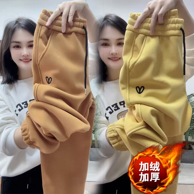 加绒加厚卫裤女冬季新款宽松刺绣束脚哈伦裤时尚显瘦休闲运动裤,女装/女士精品,休闲裤,淘宝优惠券,粉丝福利购,淘宝优惠卷