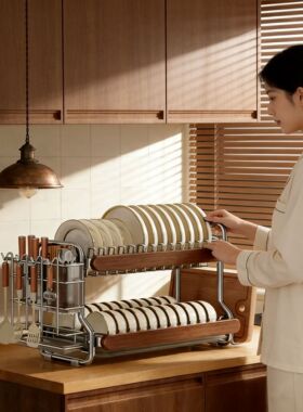 中古风不锈钢碗碟收纳架厨房置物架台面多功能放碗筷盘沥水碗架