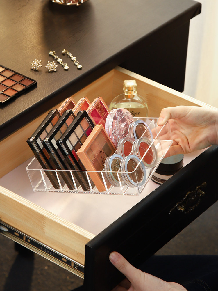 眼影盘口红收纳盒透明塑料多格置物架桌面发饰彩妆化妆品抽屉分隔