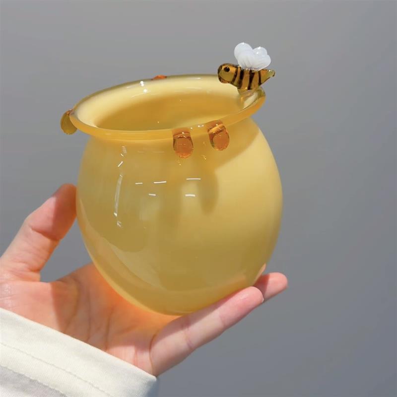 蜂蜜罐水杯玻璃杯耐高温甜品冰淇淋杯子带吸管酒杯ins风送人厂家图片