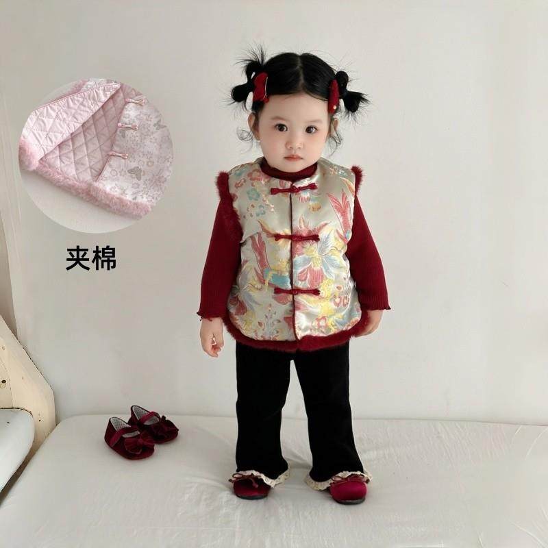 女童新中式马甲国风夹棉2026冬季新款女孩过年拜年服背心过年厂家