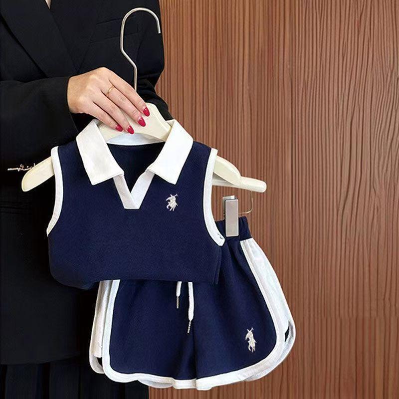 女童套装夏季学院风2026新款儿童休闲洋气无袖背心短裤运动两厂家
