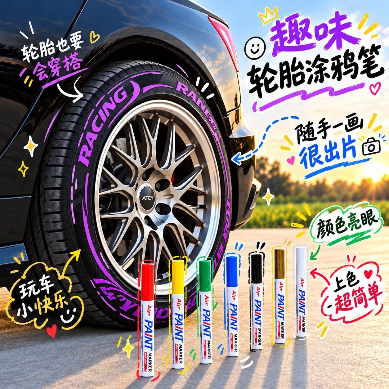 炫酷轮胎涂鸦油漆笔防水不褪色