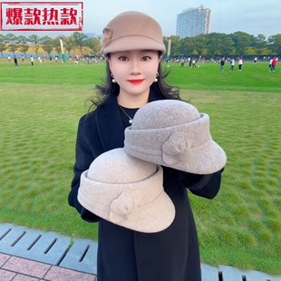 中老年女士帽子秋冬复古羊毛呢帽妈妈洋气马术帽保暖显脸小鸭舌帽