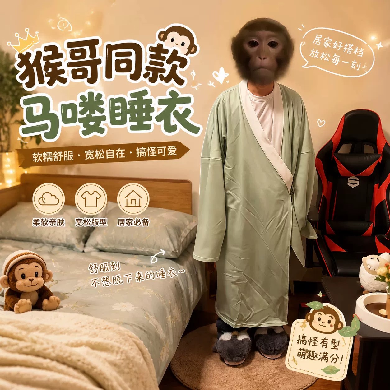 猴哥同款孙悟空秋冬搞怪睡袍