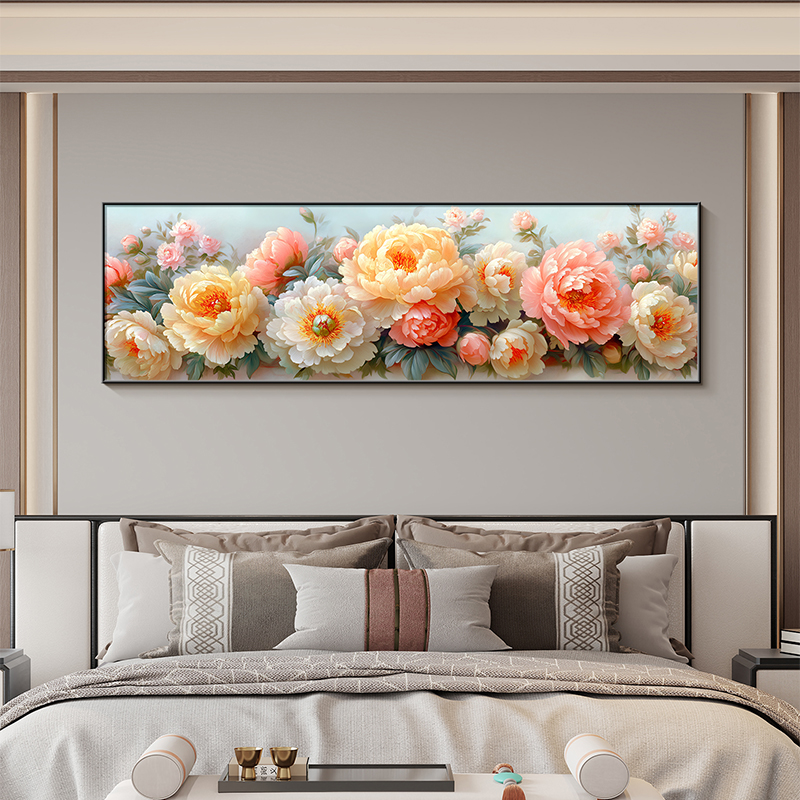 新中式花开富贵卧室床头挂画客厅沙发背景墙装饰画大气牡丹花壁画图片