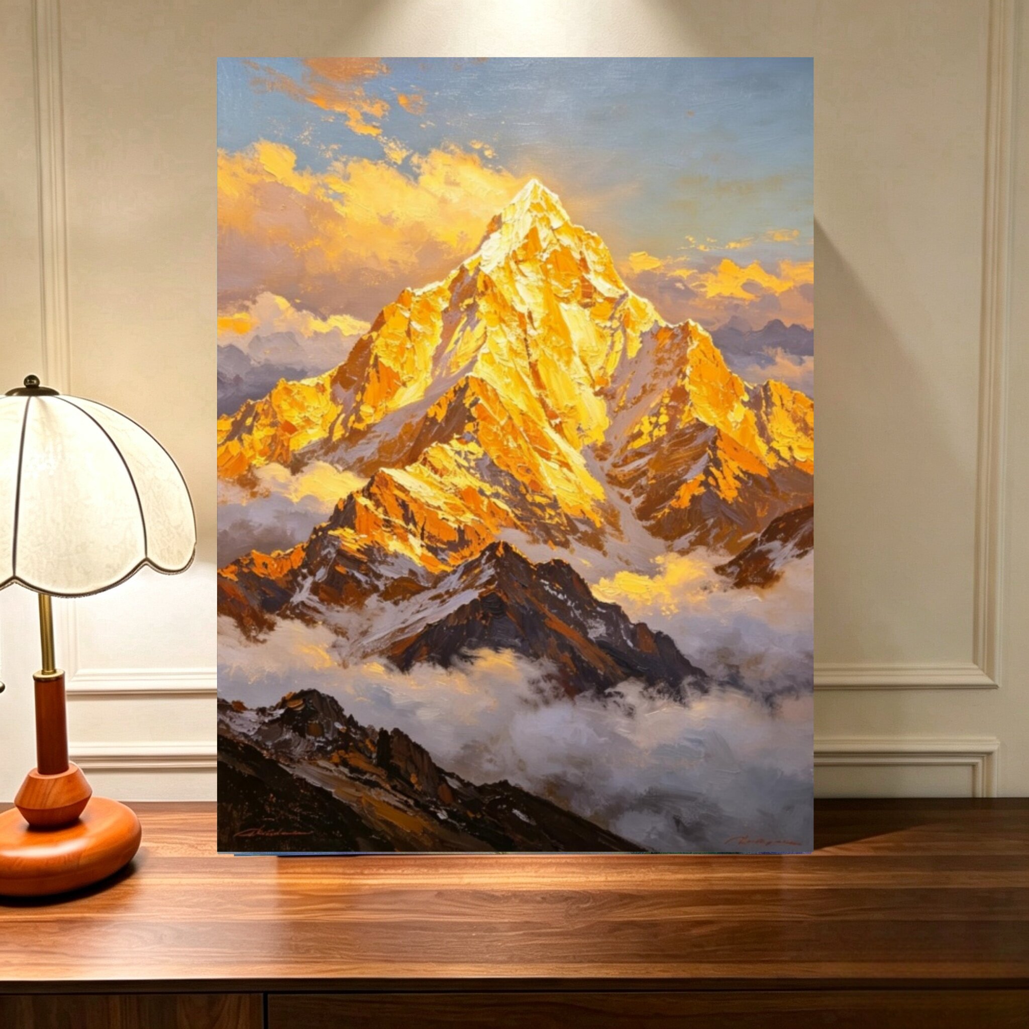 雪山风景手绘油画客厅装饰画阳光下的金山客厅挂画