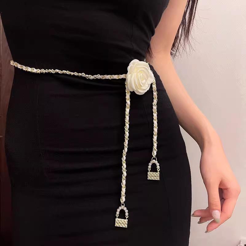 山茶花腰链配饰女花朵链条腰带