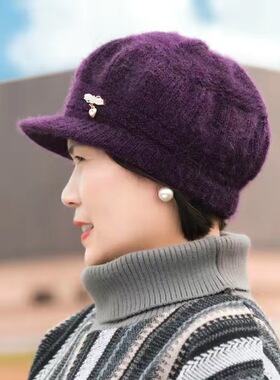 中老年女毛线帽老人冬天戴的帽子老太太冬季保暖加绒针织帽妈妈帽