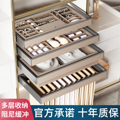 衣柜首饰盒收纳盒抽屉内裤架伸缩滑轨拉篮抽屉式成品格子抽多宝阁