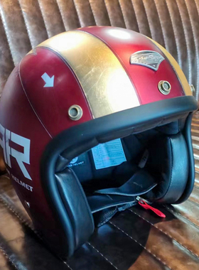 Active Region小盔体摩托车头盔3/4盔蒙皮闪电红色哑光机车安全帽