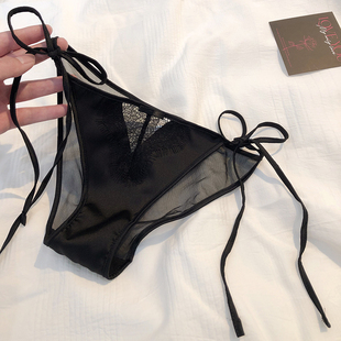 法式纯欲风系带女士内裤女性感蕾丝两侧可解细带2025新款绑带镂空