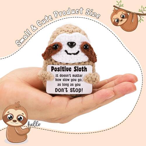 亚马逊新品Positive Sloth手工钩织毛线树懒积极土豆玩偶礼物摆件