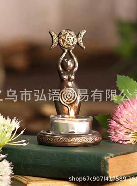 跨境新品 Triple Goddess Tea Light 神像烛台香薰树脂工艺品摆件