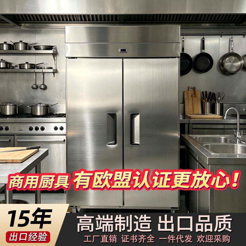 CE认证欧款双门立式冰箱商用不锈钢二门冷藏冷冻酒店厨房保鲜冰柜