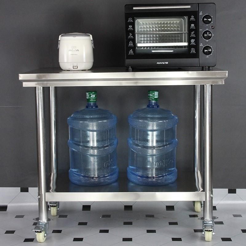 加厚不锈钢带轮子工作台厨房操作台车间移动打包台打荷台奶茶桌子