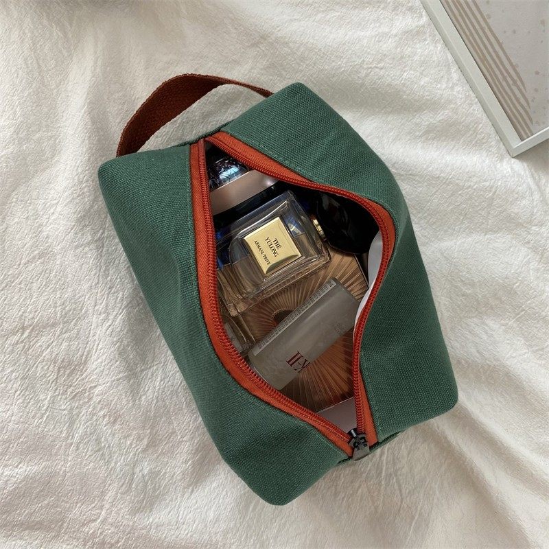 小白兔几  清新撞色方型化妆包新款帆布笔袋女学生手拿包收纳袋潮