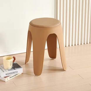 塑料凳子软包坐垫圆凳板凳可叠放家用凳子加厚款等位椅简约休闲凳
