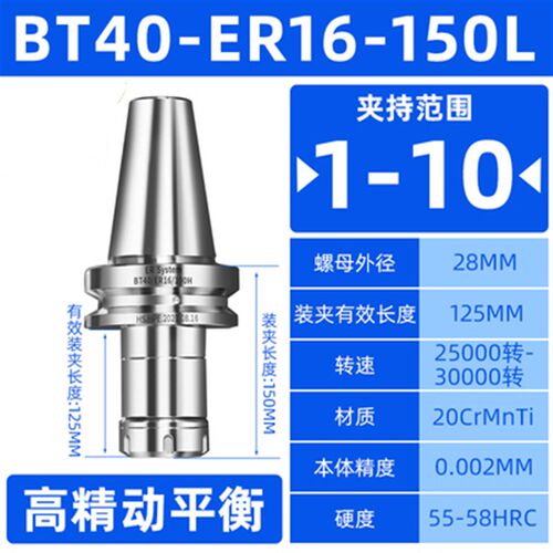 刀柄BT40 -ER11/ER16/ER20/ER25/ER32/ER40 -70/80/100/150/200