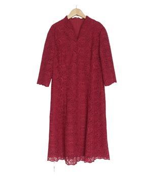 慕天姿精选品牌女装高端时尚气质百搭酒红色连衣裙慕天姿A3-17059