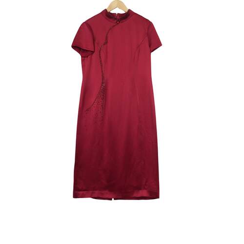 六礼LOOLAYY精选品牌女装高端时尚气质百搭酒红连衣裙A2-17522