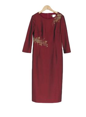 慕天姿精选品牌女装高端时尚气质百搭酒红色连衣裙慕天姿A3-17723