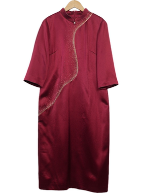 慕天姿精选品牌女装高端时尚气质百搭酒红色连衣裙慕天姿A4-17115