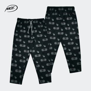 NICEID 速干亲肤满印春秋收脚刺绣LOGO篮球训练 NICE运动八分长裤